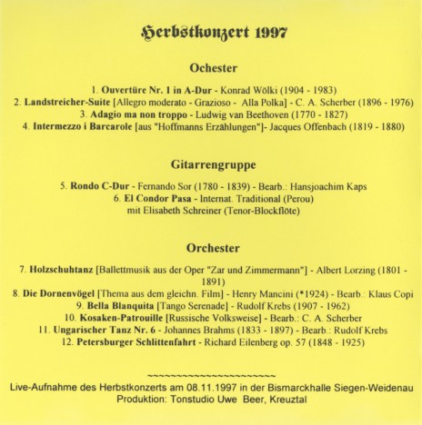 CD Herbstkonzert 1997 Tray
